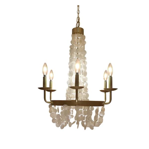 River of Goods 6-Light Brushed Gold Chandelier with Capiz Shells