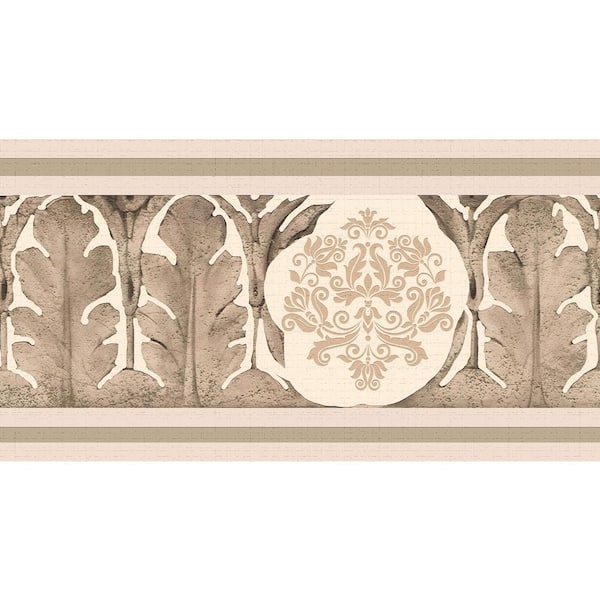 Dundee Deco Falkirk Dandy II Cream Beige Damask Abstract Peel and Stick Wallpaper Border
