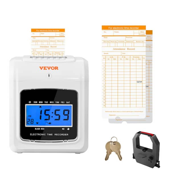 VEVOR Punch Time Clock 6 Punches Per Day Time Tracker Machine for Employees with 2 Time Cards, 1 Ink Ribbon and 2 Keys 5-min