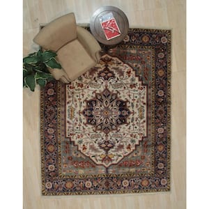 Ivory Hand Knotted Wool Traditional Classic Weave Rug, 6 ft. x 6 ft. Area Rug
