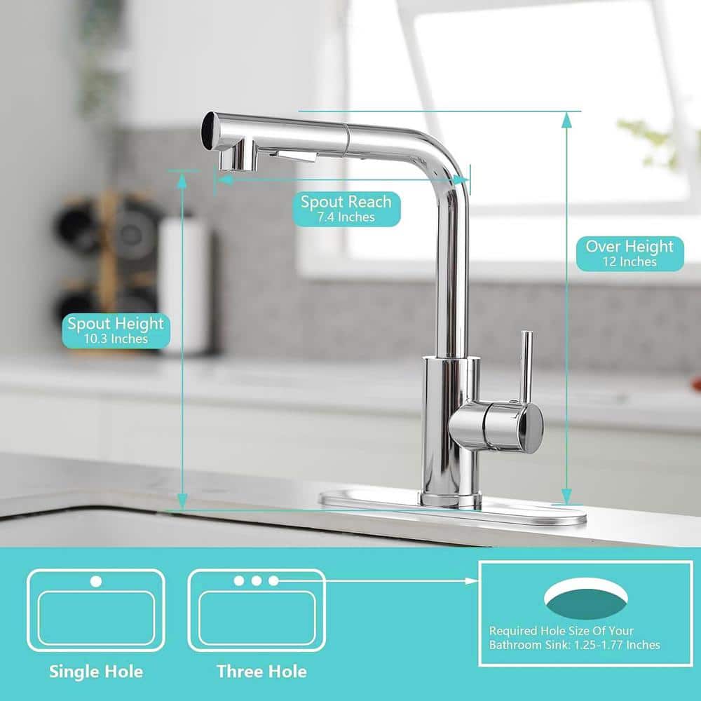 Polished Chrome Single Handle Pull-Out Spray Kitchen Faucet