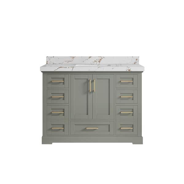 Boston 48 in. Single Sink Freestanding Evergreen Bath Vanity with Viola Brown Quartz Top Unassembled