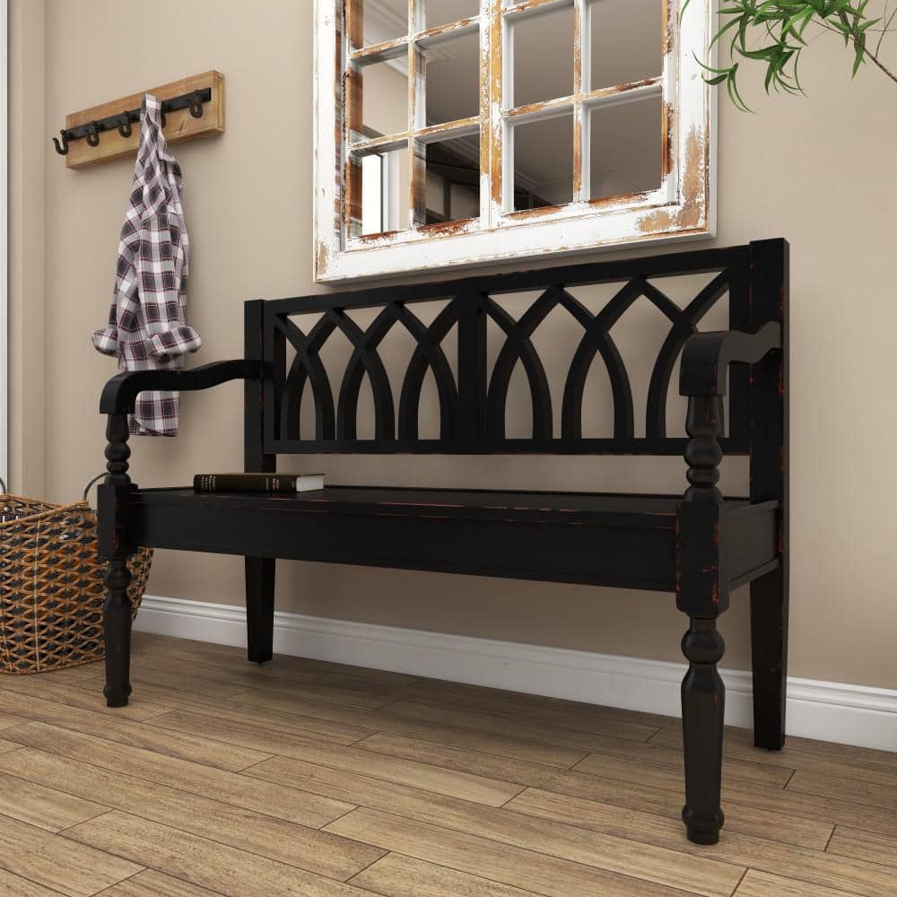 Natural Finish Dark Brown Wood Bench 48"W, 37"H