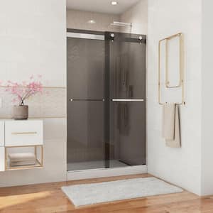 Essence 44 in. to 48 in. W x 76 in. H Sliding Frameless Shower Door in Chrome with Tinted Glass
