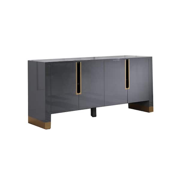 Best Master Furniture Severino 68 in. Grey High Gloss with Gold Accent Modern Sideboard