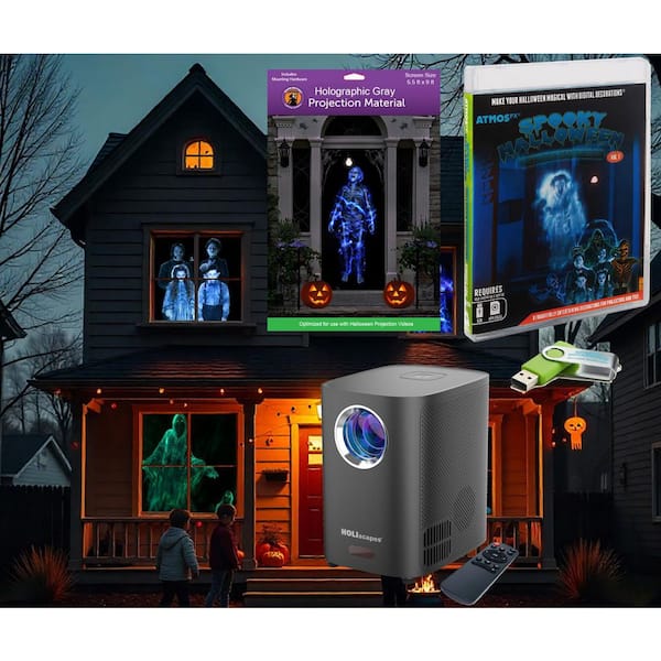 Atmosfx Spooky Halloween Hollusion Projector Kit - 8-Videos on USB Plus Projector Plus 5 ft. x 9 ft. Screen