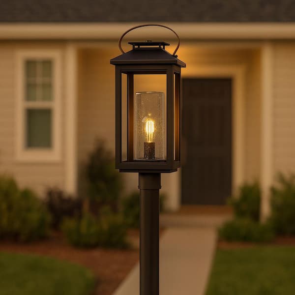 HINKLEY Atwater 23 in. 1-Light Ash Black Low Voltage Outdoor Pier or Post Mount