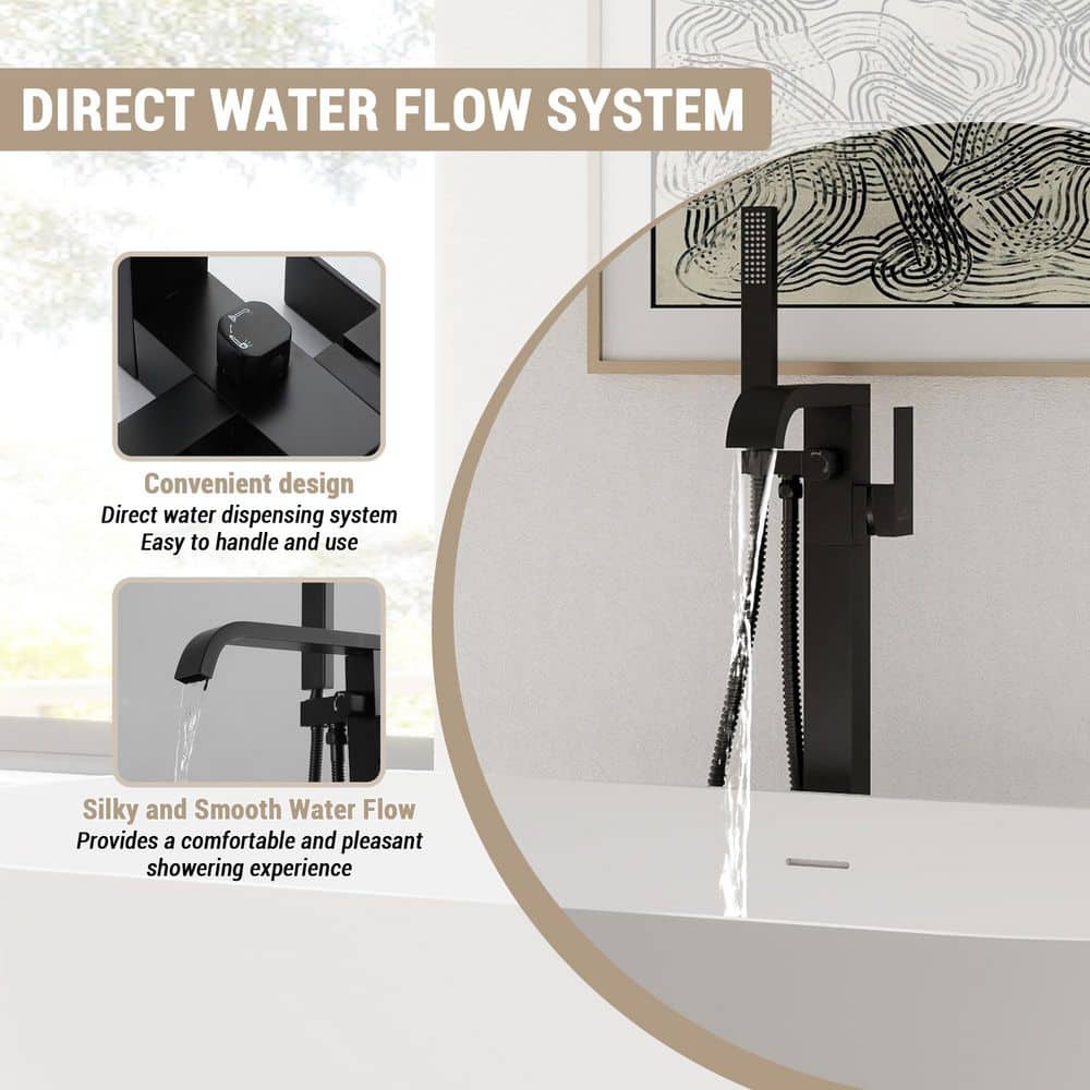 Matte Black Brass Floor-Mounted Freestanding Tub Filler