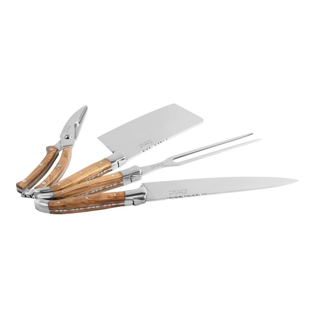 French Home French Home 4-Piece Laguiole Connoisseur Professional Chef Knife Set with Olive Wood Handles (Set of 4)