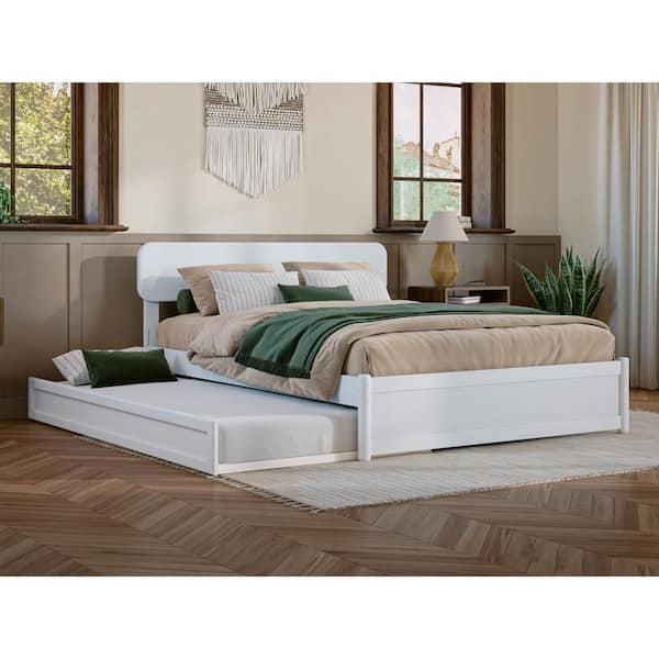 AFI Capri White Solid Wood Frame Full Platform Bed with Panel Footboard and Twin Trundle