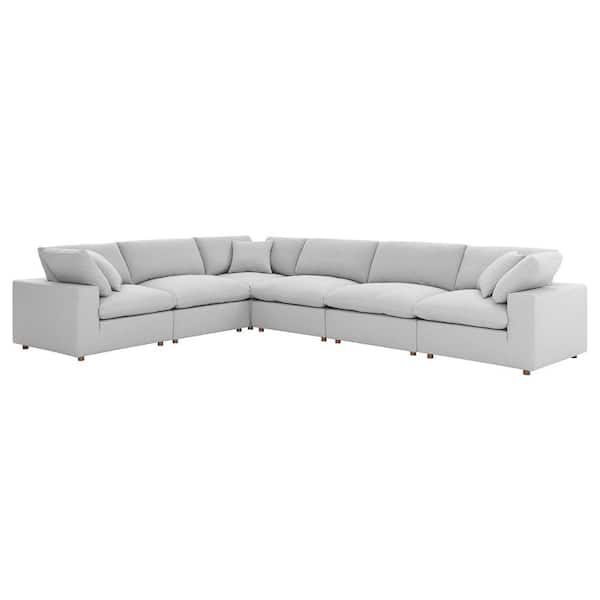 MODWAY Commix Down Filled Overstuffed 6-Piece Bozhe Fabric Sectional Sofa Set in Light Gray