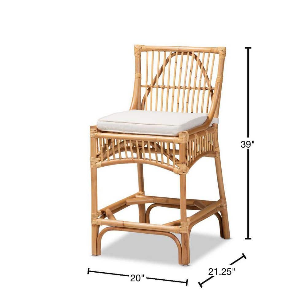 Elysian White Fabric and Natural Rattan Adjustable Counter Stool