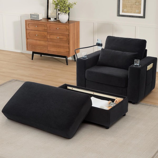 Harper & Bright Designs Black Chenille Chaise Lounge Sofa with