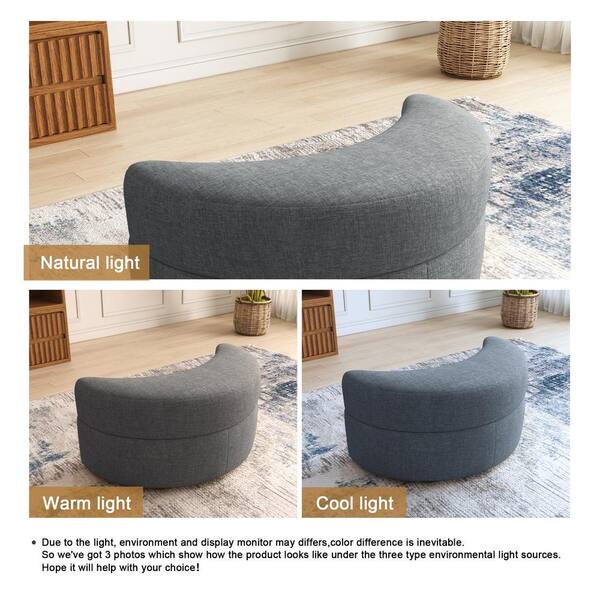 Uixe Modern Gray Chenille Half Crescent Moon Storage Ottoman Set of 1 FOP CH0044 OTGY