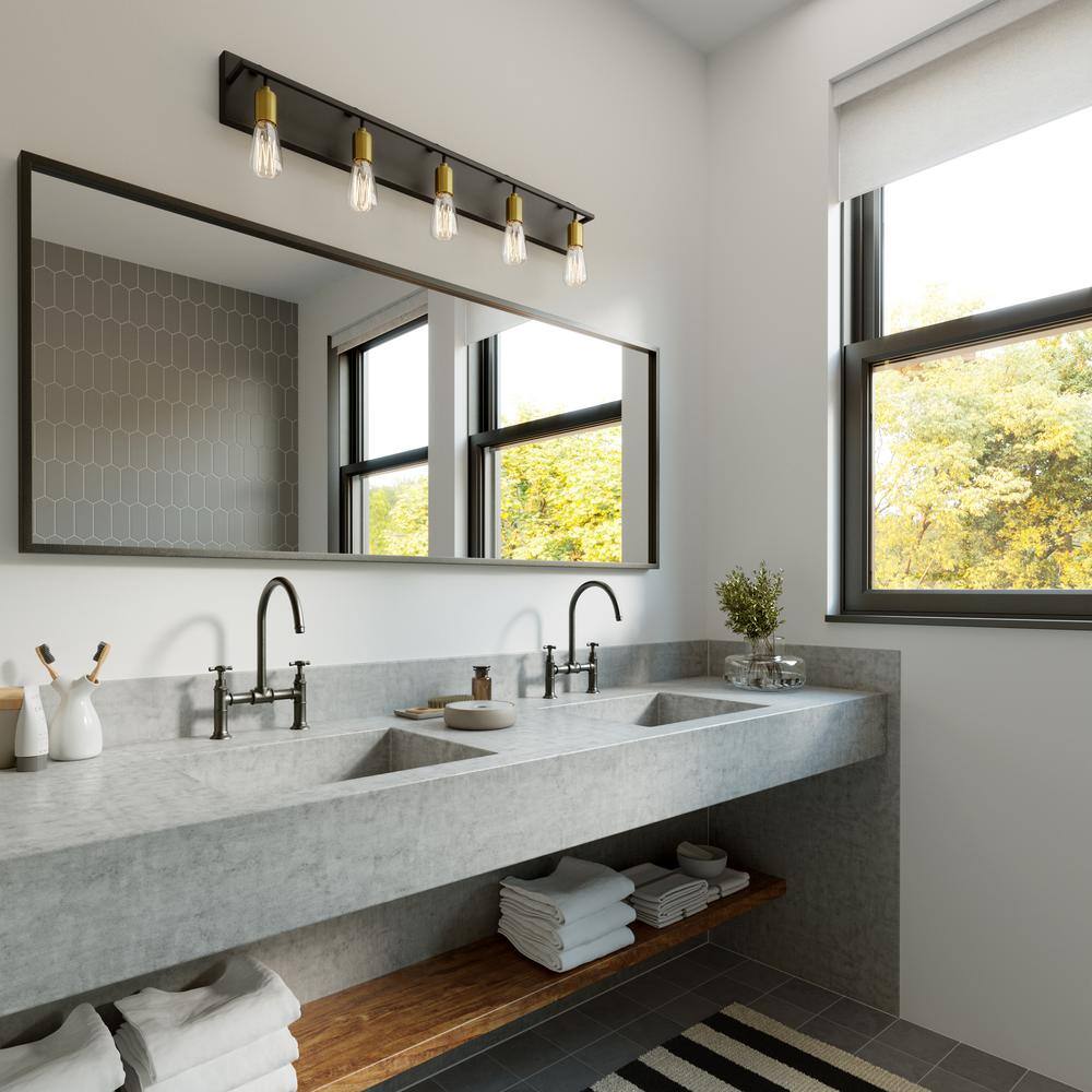 Tae 36" Black and Brass 5-Light Industrial Bath Bar