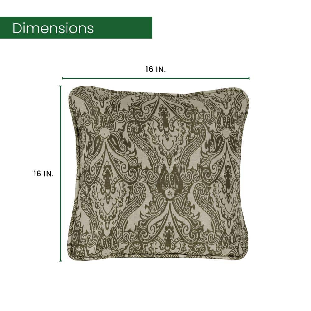 Vintage Meadow Green Indoor/Outdoor Square Throw Pillow