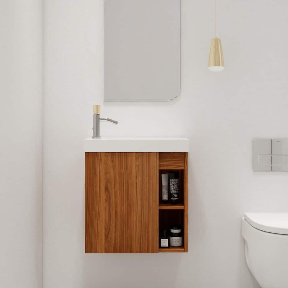 19.7 in. W x 9.9 in. D x 21.3 in. H Wall-Mounted Bath Vanity in Brown with 
