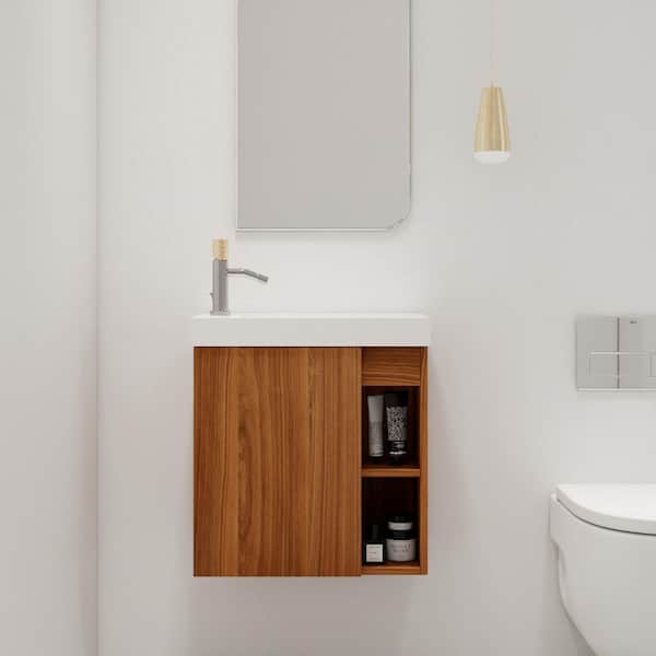 ARTCHIRLY 19.7 in. W x 9.9 in. D x 21.3 in. H Wall-Mounted Bath Vanity in Brown with White Resin Vanity Top