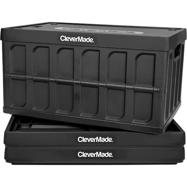 46 L Collapsible Storage Crate with Lid in Charcoal Black (3-Pack)