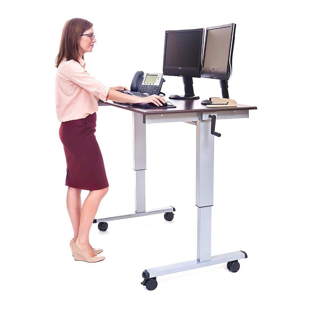 Adjustable Dark Walnut Wood Lectern with Lockable Casters