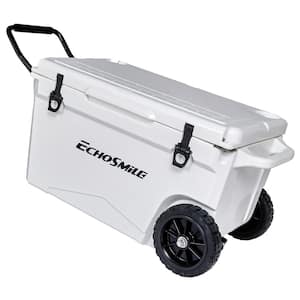 60 qt. Outdoor White Insulated Box, Chest Cooler with Stretch Lock, and Wheels