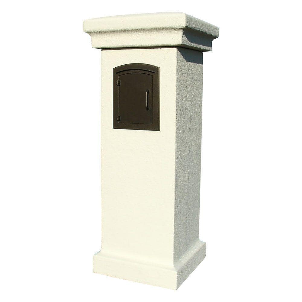 QualArc NonLocking Mailbox Stucco Column with Bronze Plain Door Manchester Mailbox Insert MAN