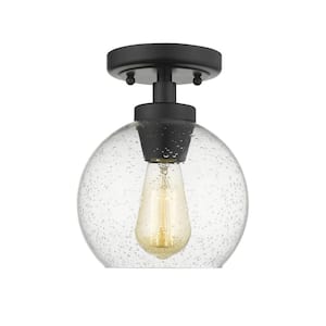 Galveston 7.25 in. Black with Seeded Glass Flush Mount
