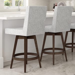 Dustin 27 in. Grey White Polyester / Brown Wood Swivel Counter Stool