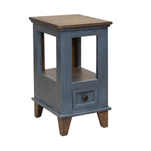 18 in. Brown and Blue Square Wood End/Side Table with Wooden Frame