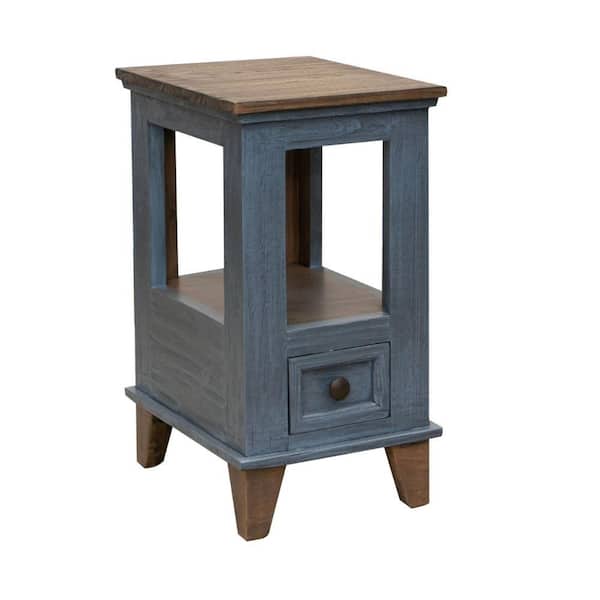 Benjara 18 in. Brown and Blue Square Wood End/Side Table with Wooden Frame
