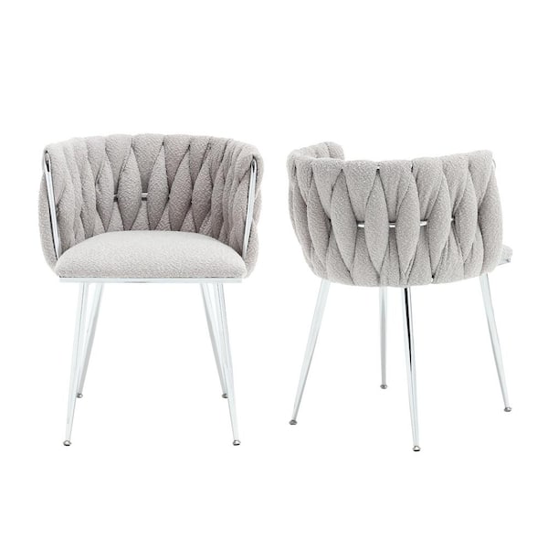 HOMEFUN Modern Gray Boucle Leisure Dining Chair with Metal Legs (Set of 2)