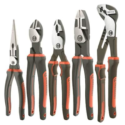 Tongue and Groove, Linemens, Diagonal, Long Nose Plier Set (5-Piece)