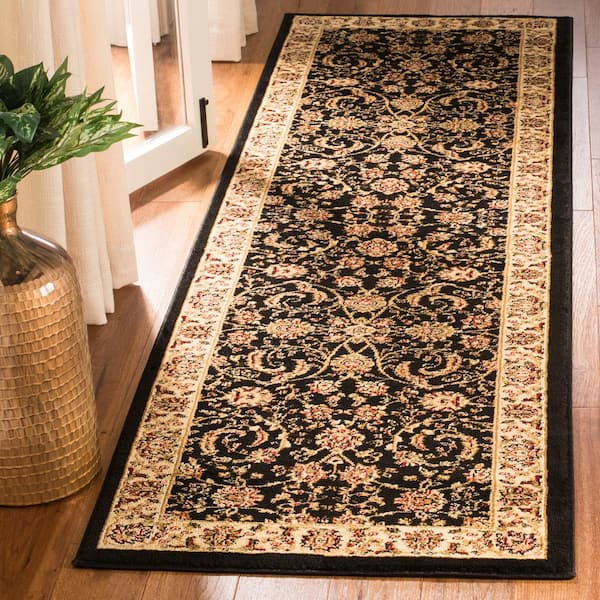 Lyndhurst Black/Ivory 2 ft. x 12 ft. Antique Floral Border Runner Rug