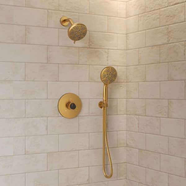 GRANDJOY 5 in. Wall Mount Single Handle 2-Spray Tub and Shower Faucet 2.5 GPM with Handheld Shower in Brushed Gold Valve Included