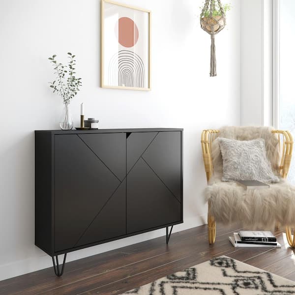 Nexera Slim Black Accent Cabinet with 2-Doors