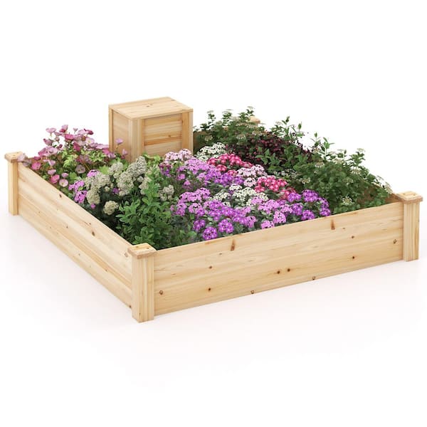 Gymax 49 in. x 49 in. x 10 in. Fir Wood Raised Garden Bed Open Base Garden Bed with Composting Bin