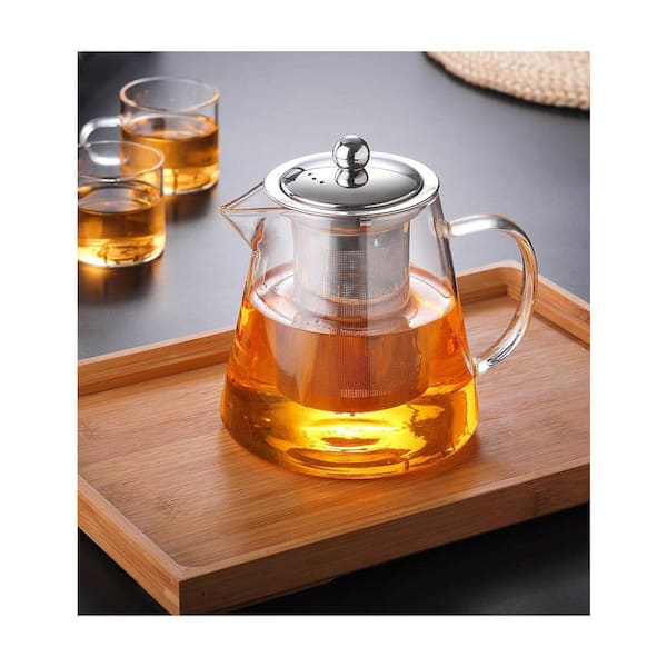 Clear Borosilicate Glass Stovetop Safe Teapot with Removable Infuser, Non-Drip Spout, and Ergonomic Handle