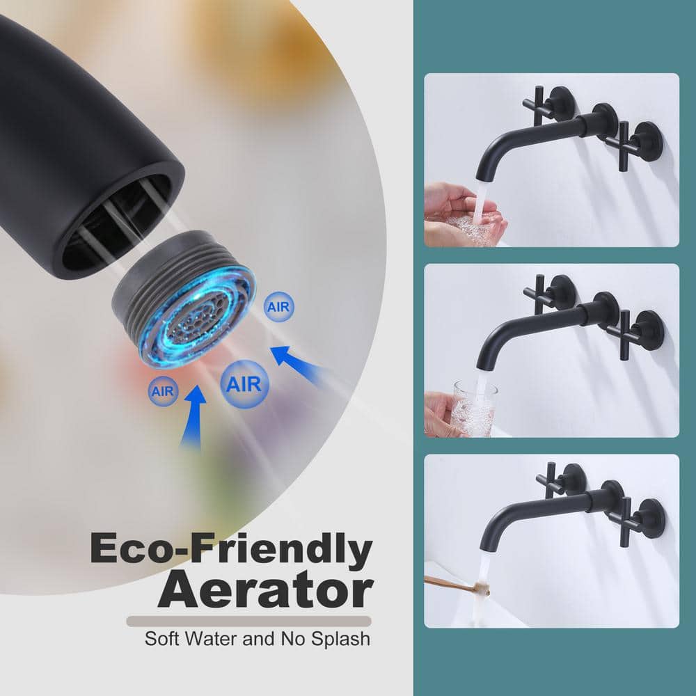 Matte Black Wall Mounted Double Handle Bathroom Faucet