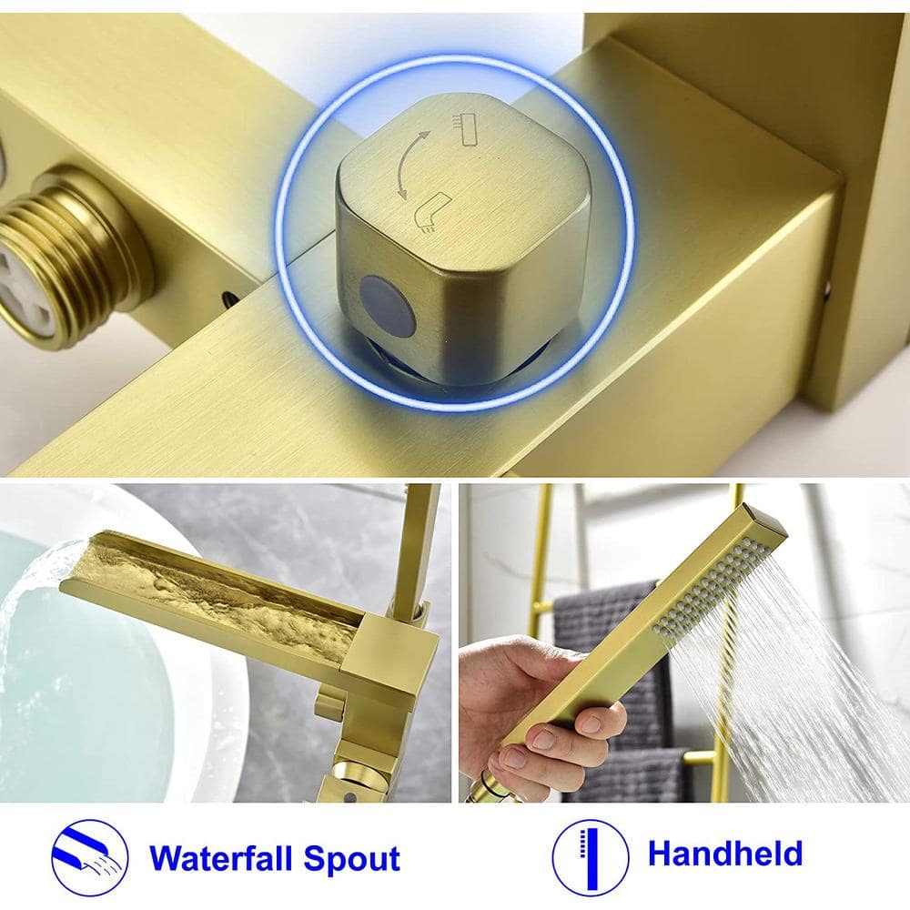 Brushed Gold Freestanding Tub Faucet with Handheld Shower