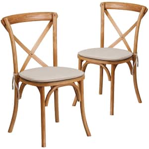 Oak Wood Cross Back Chair (Set of 2)