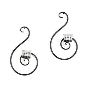 Contemporary Metal Black Candle Sconce Swirl (12 in. H x 7 in. W) (Set of 2)