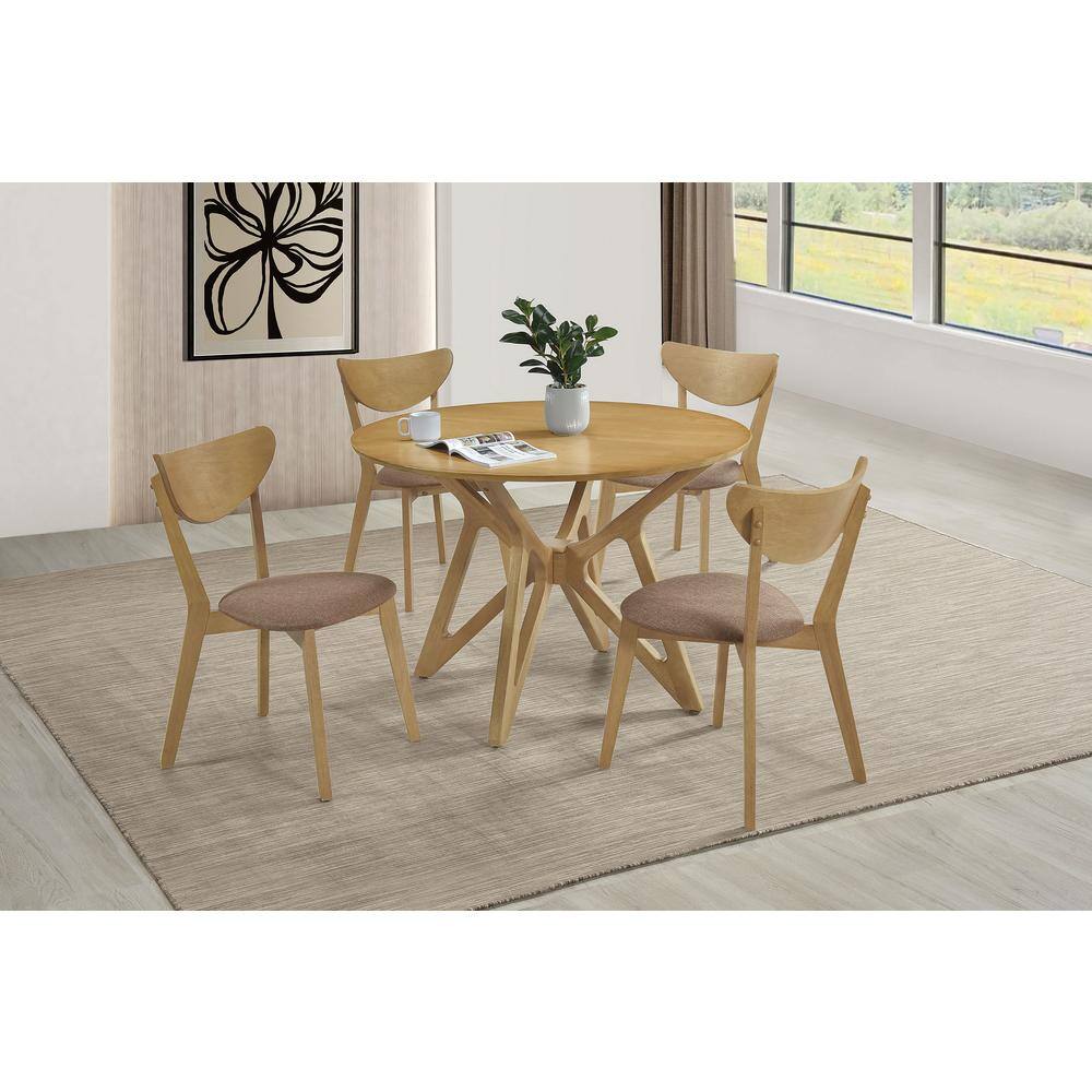 Coaster Elowen 5-piece Round Solid Wood Dining Set Light Walnut