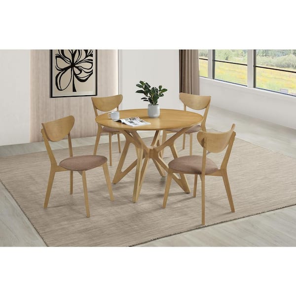Coaster Elowen 5-Piece Round Light Walnut Solid Wood Top Dining Set