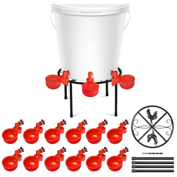 Chicken Water Feeder with Automatic Poultry Watering Cups and Metal Stand for Indoor Outdoor Coop, 12 Pack