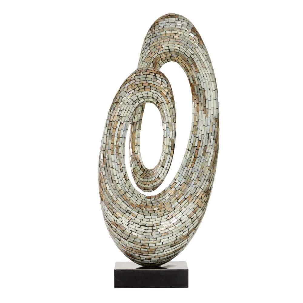 Litton Lane Gray Mother Of Pearl Swirl Abstract Sculpture With Black Base The Home Depot