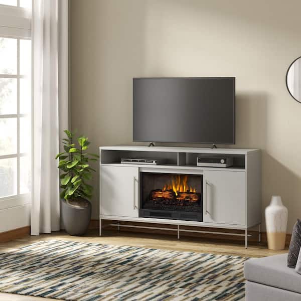 Cestoni 60 Freestanding Media Console Wooden Electric Fireplace in White