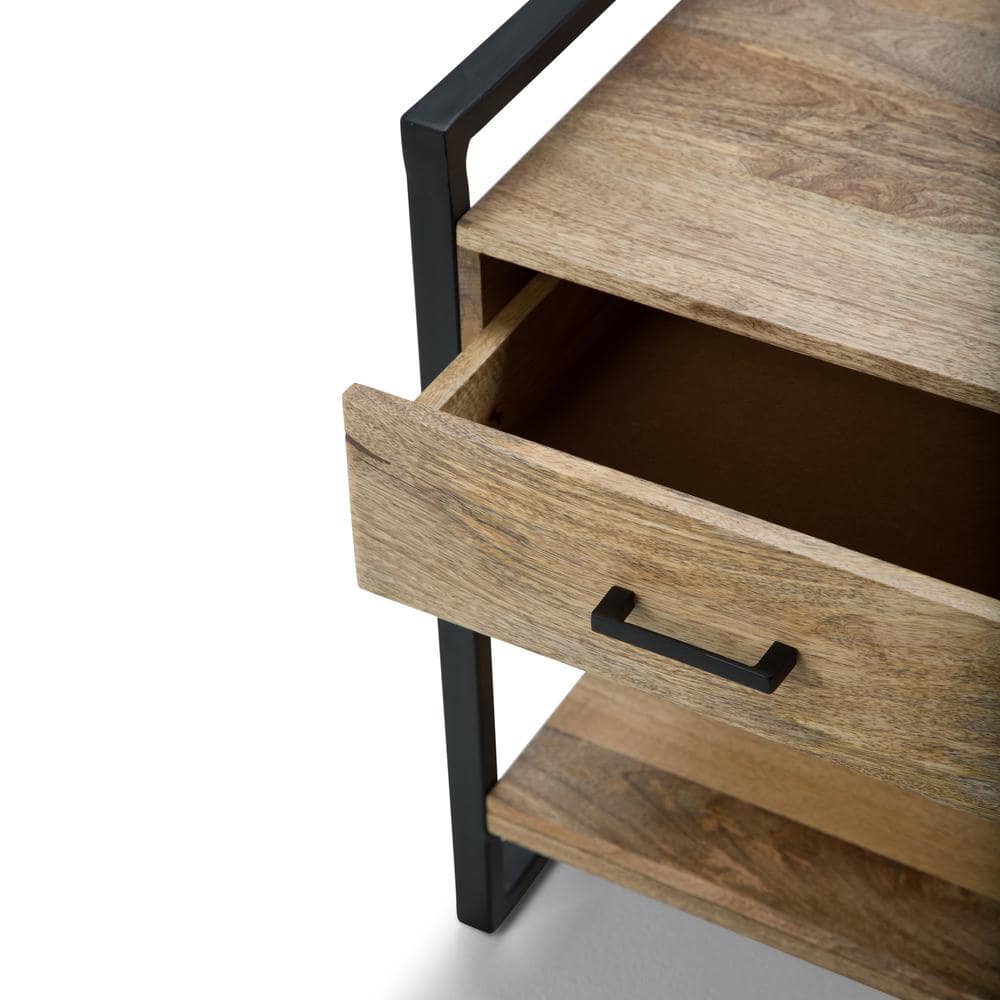 Riverside Black Metal and Natural Wood 20" Industrial Side Table with Storage