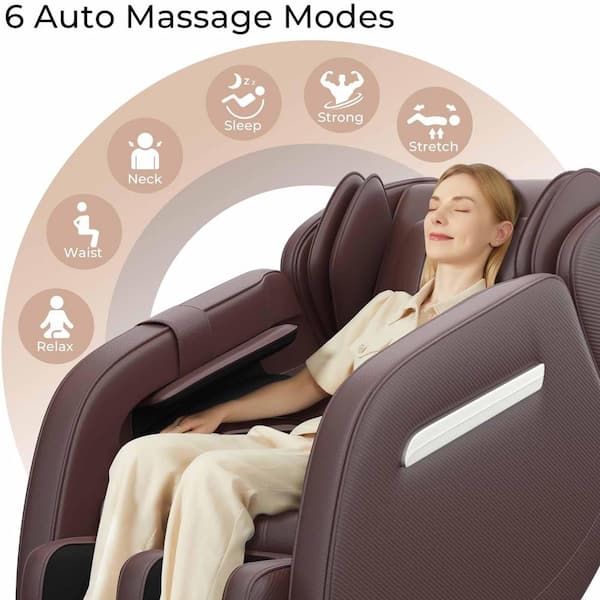 Favor Brown Recliner with Zero Gravity, Full Body Air Pressure, Bluetooth, Heat and Foot Roller Massage Chair