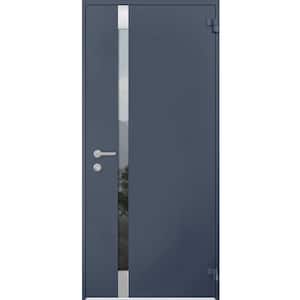 32 in. x 80 in. Right-Hand/Outswing Tinted Glass Gray Graphite Steel Prehung Front Door with Hardware