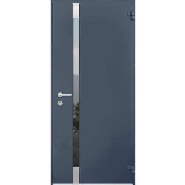 32 in. x 80 in. Right-Hand/Outswing Tinted Glass Gray Graphite Steel Prehung Front Door with Hardware
